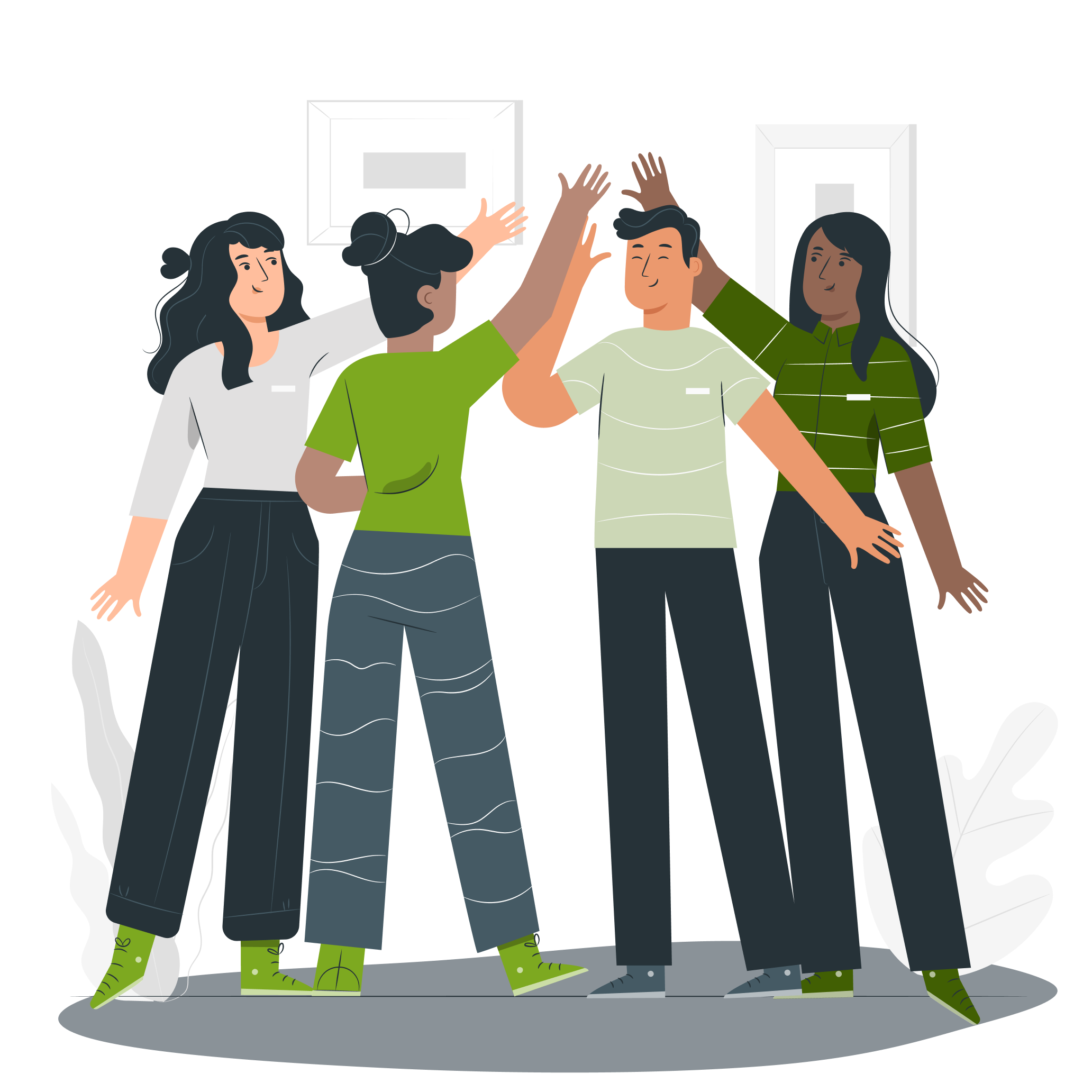 Illustration qui sommes nous, tape dans la mains de 4 personnes